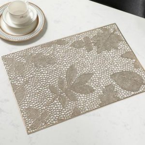 2 PCS Rectangle Plant Pattern Hollow Placemats PVC Table Mats Coffee Cup Pad (Gold)
