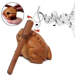 Sounding Solid Wood Carving Crafts Lucky Frogs Vocal Ornaments Children's Toys, Size: 9.5x5.5CM