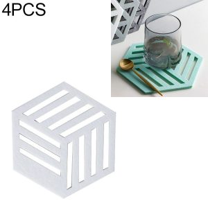 4 PCS Geometry Felt Household Tableware Dish Insulation Mat Cup Absorbent Pad, Color: White (bar)