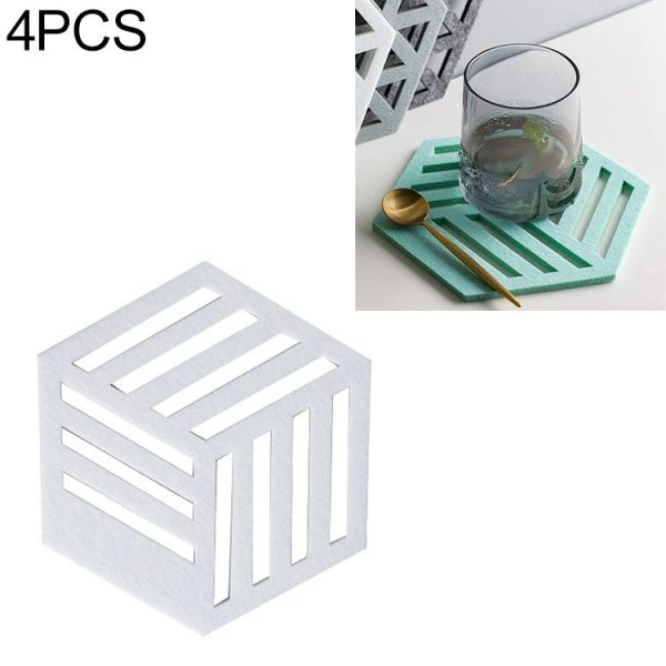 4 PCS Geometry Felt Household Tableware Dish Insulation Mat Cup Absorbent Pad, Color: White (bar)