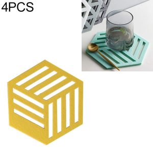 4 PCS Geometry Felt Household Tableware Dish Insulation Mat Cup Absorbent Pad, Color: Yellow (bar)