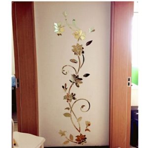 3D Wall Stikcers Flower Shape Acrylic Fashionable Detachable Waterproof DIY Wall Stickers Home Decoration, Size: 80x24CM (Mirror Light Gold Left)