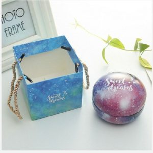 Romantic Valentine Day Candy Box Flat Round Candy Box Jewelry Gift Bird Box Tote Home Garden Festive Party Supplies, Color: Blue Sky+ tote bag