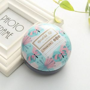 Romantic Valentine Day Candy Box Flat Round Candy Box Jewelry Gift Bird Box Tote Home Garden Festive Party Supplies, Color: Blue Butterfly