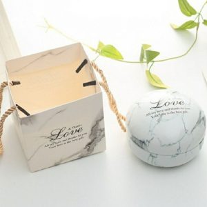 Romantic Valentine Day Candy Box Flat Round Candy Box Jewelry Gift Bird Box Tote Home Garden Festive Party Supplies, Color: White (marble)+ tote bag