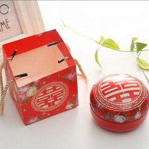 Romantic Valentine Day Candy Box Flat Round Candy Box Jewelry Gift Bird Box Tote Home Garden Festive Party Supplies, Color: Red+tote bag