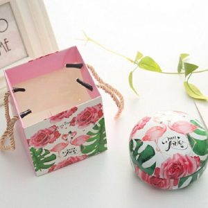 Romantic Valentine Day Candy Box Flat Round Candy Box Jewelry Gift Bird Box Tote Home Garden Festive Party Supplies, Color: Flamingo+tote bag