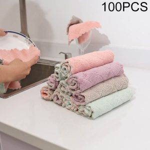 Kitchen Rag Double-sided Water-absorbing Wipe Sink Dish Rag Non Stick Oil Furniture Cleaning Cloth Random Color Delivery, Quantity: 100 PCS