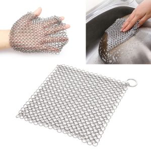 Stainless Steel Square Cast Iron Cleaner Pot Brush Scrubber Home Cookware Kitchen Cleaning Tool, Size: 7x7inch