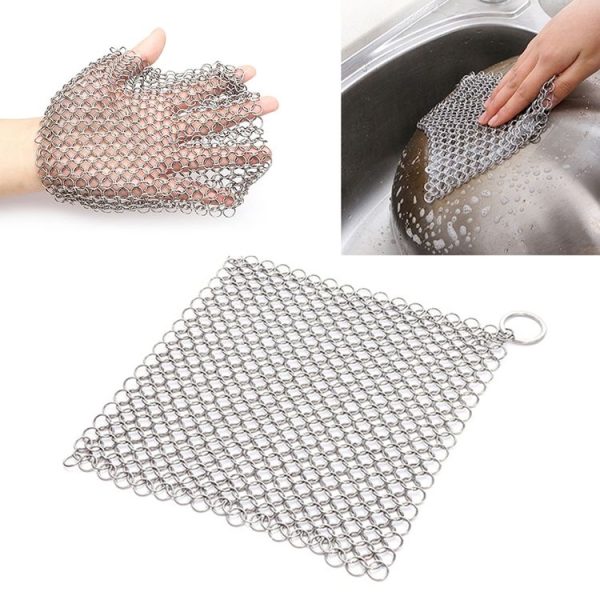 Stainless Steel Square Cast Iron Cleaner Pot Brush Scrubber Home Cookware Kitchen Cleaning Tool, Size: 7x7inch