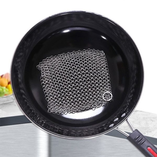 Stainless Steel Square Cast Iron Cleaner Pot Brush Scrubber Home Cookware Kitchen Cleaning Tool, Size: 7x7inch - Image 11