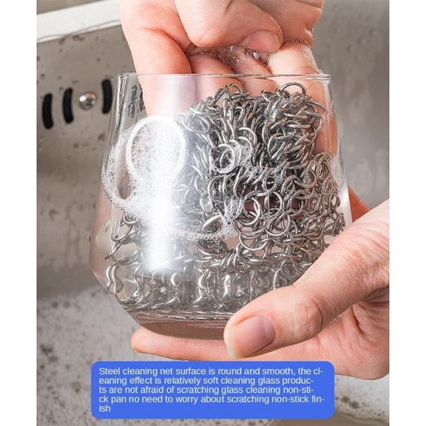Stainless Steel Square Cast Iron Cleaner Pot Brush Scrubber Home Cookware Kitchen Cleaning Tool, Size: 7x7inch - Image 8