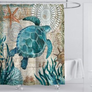 Printed Turtle Shower Curtain Bathroom Set Waterproof Shower Curtain, Size: 150x180cm