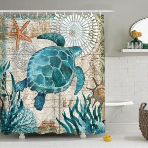Printed Turtle Shower Curtain Bathroom Set Waterproof Shower Curtain, Size: Thicken165x180cm