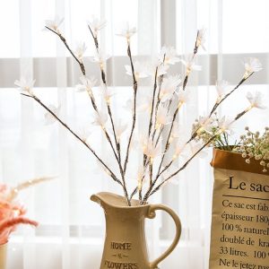 LED Fiber Optic Flower Twig Light String Room Bedroom Romantic Decoration Lantern (Silver Branches)