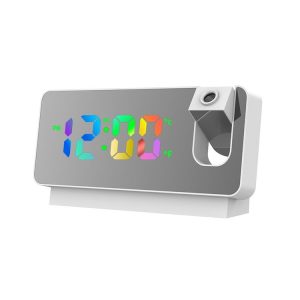 S282 Colorful Font Mute Electronic Digital Clock Mirror Projection Alarm Clock (White Shell)