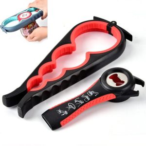 2pcs / Set Five-in-one Can Opener + Four-in-one Multi-function Bottle Opener Set (Red&Black)