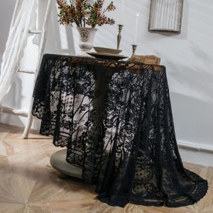 Round Lace Tablecloth Cover Cloth Retro Dining Table Coffee Table Tablecloth, Size: 190 CM (Black)