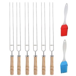 Stainless Steel Barbecue Skewers Barbecue Fork U-shaped Barbecue Fork, Spec: 6pcs + 2 Sweeps