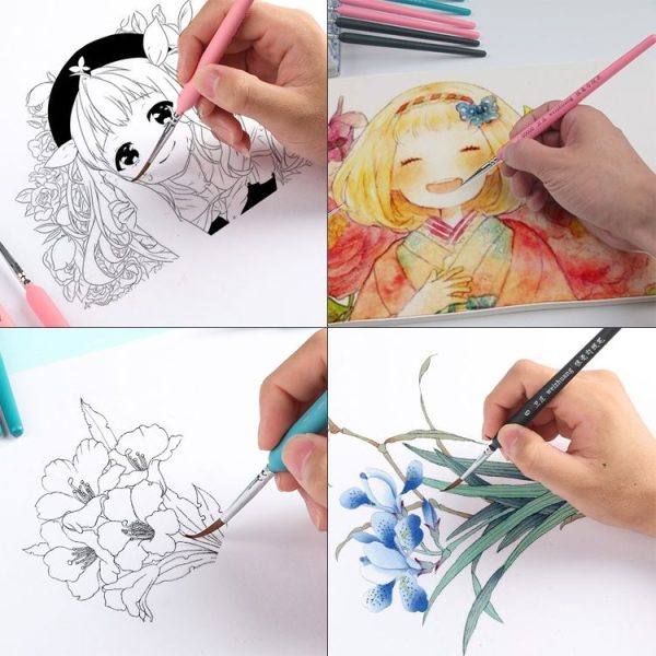10 PCS 1 WeiZhuang Hook Line Pen Painting Hand-painted Watercolor Wolf Mint Hook Line Pen Painting Stroke Thin Line Brush, Color: Sky Blue - Image 6