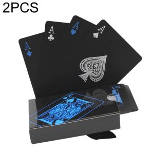 2 Set Plastic PVC Poker Cards Waterproof Black Playing Cards Creative Gift Durable Poker (Blue+Silver)