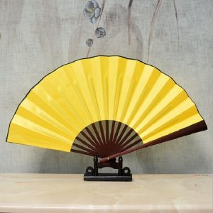 8 inch Pure Color Blank Silk Cloth Folding Fan Chinese Style Calligraphy Painting Fan (Yellow)