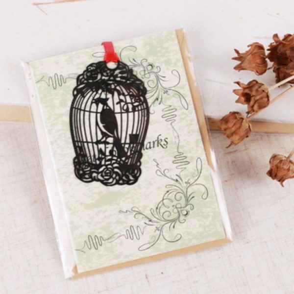 2 PCS Ferrous Metal Bookmarks Creative Stationery Gifts Bird Cage - Image 2