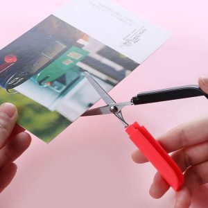 Portable Shears Paper Cutting Folding Safety Mini Stationery Scissors (Red)