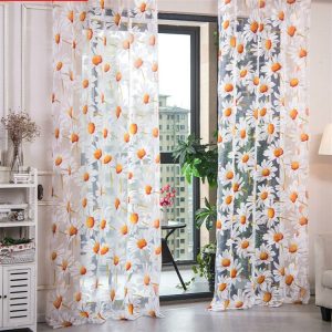 Tulle Curtains for Living Room Bedroom Kitchen Floral Window Curtain, Size: 1mx2m Wear Rod (Daisy Rotten Yarn)