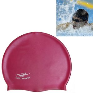 Adult Solid Color Waterproof Silicone Swimming Cap (Wine Red)
