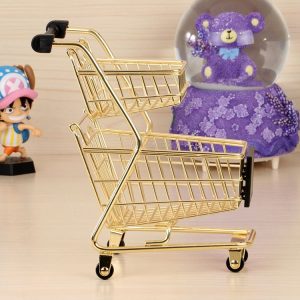 Double-Decker Mini Trolley Ornaments Children Toys Simulation Shopping Cart (Gold)