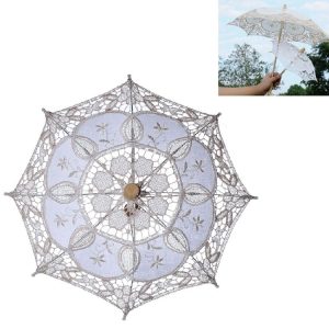 Wedding Bridal Lace Umbrella Shooting Props Wedding Supplies, Size: Length 43 / Diameter 45cm (Milky White)