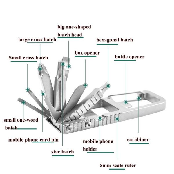 13 in 1 Multifunctional Stainless Steel Combination Batch Head Small Tool Foldable Outdoor Emergency Tool - Image 5