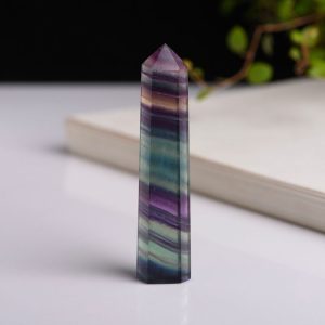 Natural Rough Stone Hexagonal Crystal Column Colorful Fluorite Column Ornaments, Size: 12.1-13 cm
