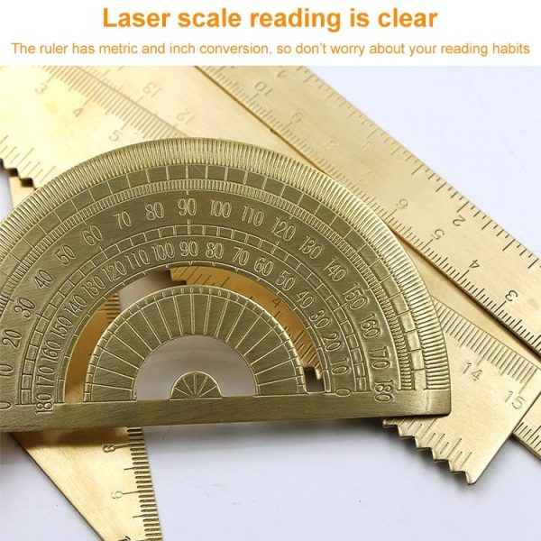Brass Retro Drawing Ruler Measuring Tools, Model: 0-180 Degree Protractor - Image 4