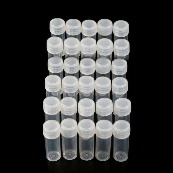 30 PCS 5ml Plastic Test Tubes Vials Sample Container, Powder Craft Screw Cap Bottles for Office School Chemistry Supplies, Capacity: 5ml