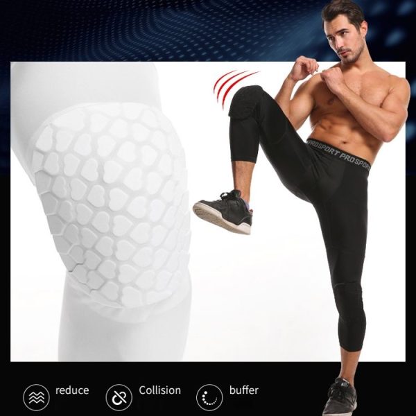 High Elastic Lycra Honeycomb Crash Pants Men Basketball Fitness Seven-tenths Sweatpants, Specification: M (White) - Image 10