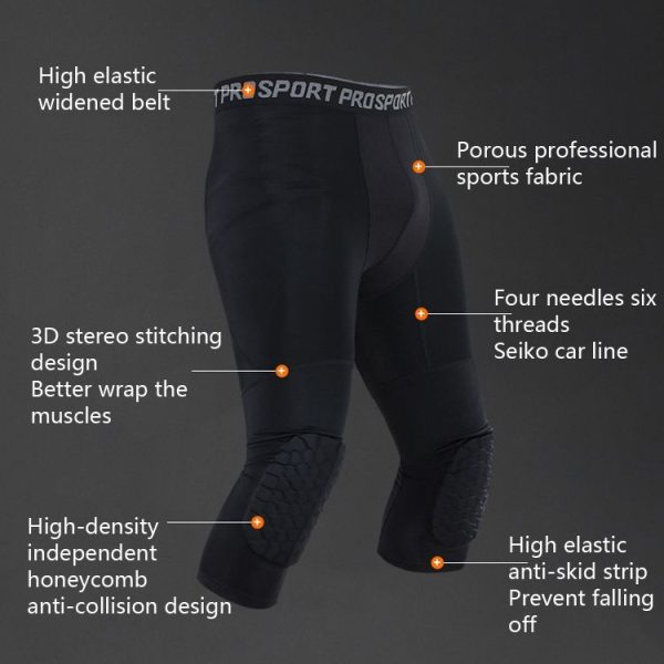 High Elastic Lycra Honeycomb Crash Pants Men Basketball Fitness Seven-tenths Sweatpants, Specification: M (White) - Image 3