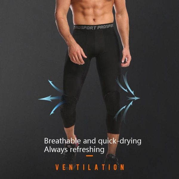 High Elastic Lycra Honeycomb Crash Pants Men Basketball Fitness Seven-tenths Sweatpants, Specification: M (White) - Image 4