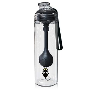 Cartoon Cat Pattern Tea Water Separation Plastic Cup With Spoon (Black)
