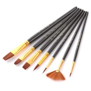 ZHU TING 7 in 1 Nylon Brushes Watercolor Brushes And Oil Brushes Art Painting Supplies (Pearl Black)