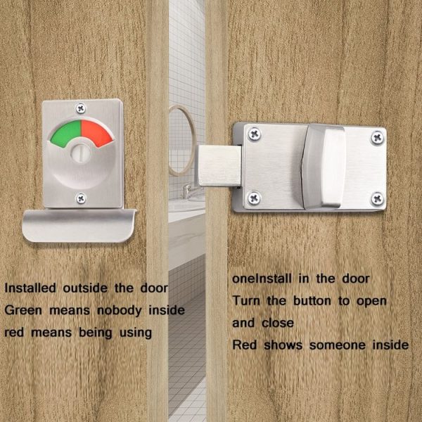 Toilet Red & Green Display Door Lock Public Toilet Stainless Steel Bolt Lock Indicating lock With Handle - Image 6