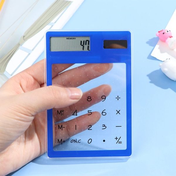 Ultra Slim Mini Transparent Solar Powered LCD Touch Screen 8 Digit Calculator (Orange) - Image 6