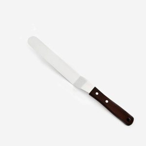 3 PCS Wooden Handle Spatula Baking Stainless Steel Cake Straight Knife (With Hole Curved Section 8 Inch)