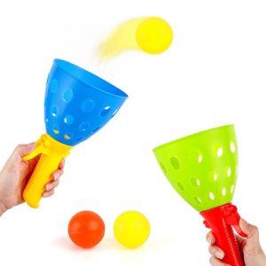 Children Toy Throwing Ball Parent-Child Outdoor Bouncy Ball Game Kit, Random Color Delivery (2 Catapults + 4 Balls)