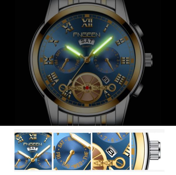 FNGEEN 4001 Men Watch Multi-Function Quartz Watch, Colour: Gold Blue Surface - Image 4