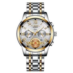 FNGEEN 4001 Men Watch Multi-Function Quartz Watch, Colour: Gold White Surface