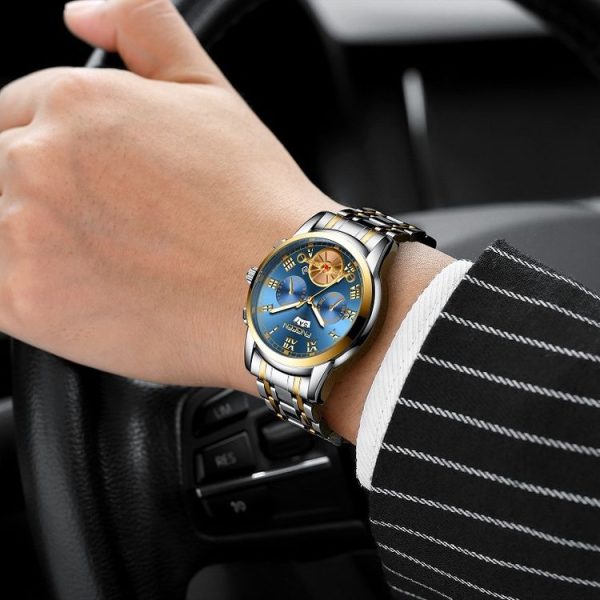 FNGEEN 4001 Men Watch Multi-Function Quartz Watch, Colour: Brown leather Gold White Surface - Image 6