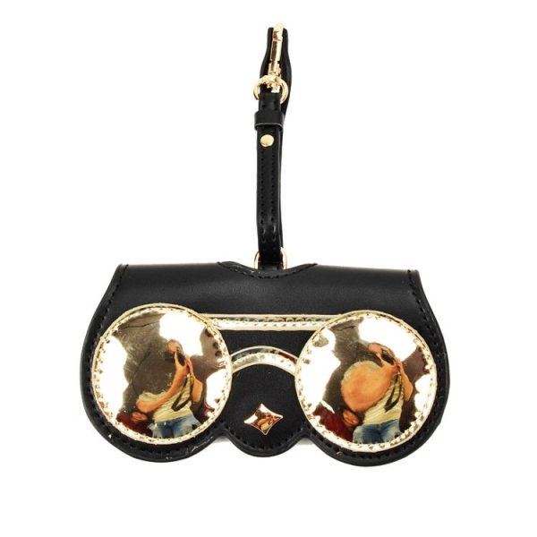 Cute And Funny PU Sunglasses Case Portable Glasses Case With Hanging Buckle, Colour: Round Mirror (Black Gold Stitching) - Image 2