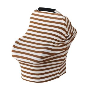 Multifunctional Cotton Nursing Towel Safety Seat Cushion Stroller Cover (Brown and White Stripes)